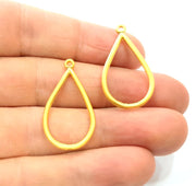 2 Drop Charm Gold Charm Gold Plated Metal (32x18mm)  G11017