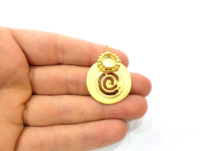 Gold Pendant Blank Mosaic Base inlay Blank Necklace Blank Resin Blank Mountings Gold Plated Brass ( 39x28mm blank ) G11018