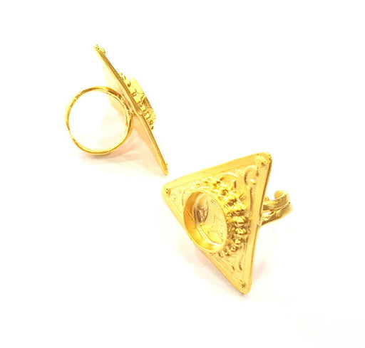 Gold Ring Settings Blank inlay Ring Mosaic Ring Bezel Base Cabochon Mountings Adjustable (14mm blank ) Gold Plated Brass G11021