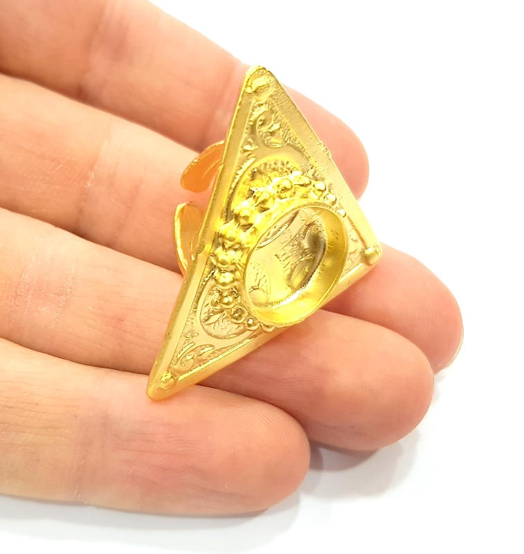 Gold Ring Settings Blank inlay Ring Mosaic Ring Bezel Base Cabochon Mountings Adjustable (14mm blank ) Gold Plated Brass G11021