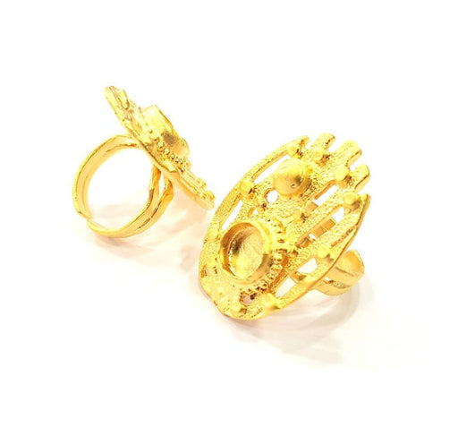 Gold Ring Settings Blank inlay Ring Mosaic Ring Bezel Base Cabochon Mountings Adjustable (10mm blank ) Gold Plated Brass G11022