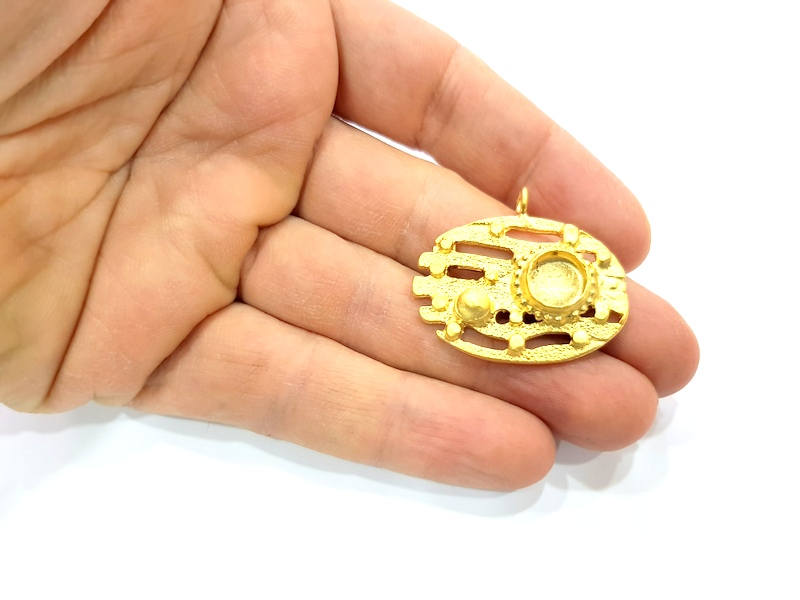 Gold Pendant Blank Mosaic Base inlay Blank Necklace Blank Resin Blank Mountings Gold Plated Brass ( 10mm blank ) G11025