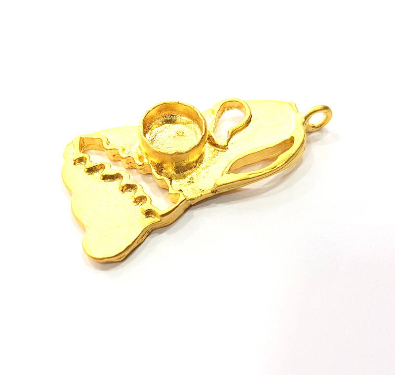 Gold Pendant Blank Mosaic Base inlay Blank Necklace Blank Resin Blank Mountings Gold Plated Brass ( 10mm blank ) G11026