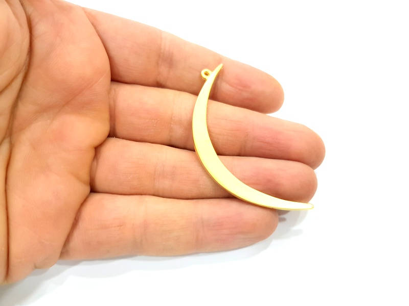 2 Crescent Charm Gold Charm Gold Plated Metal (60x6mm)  G14370