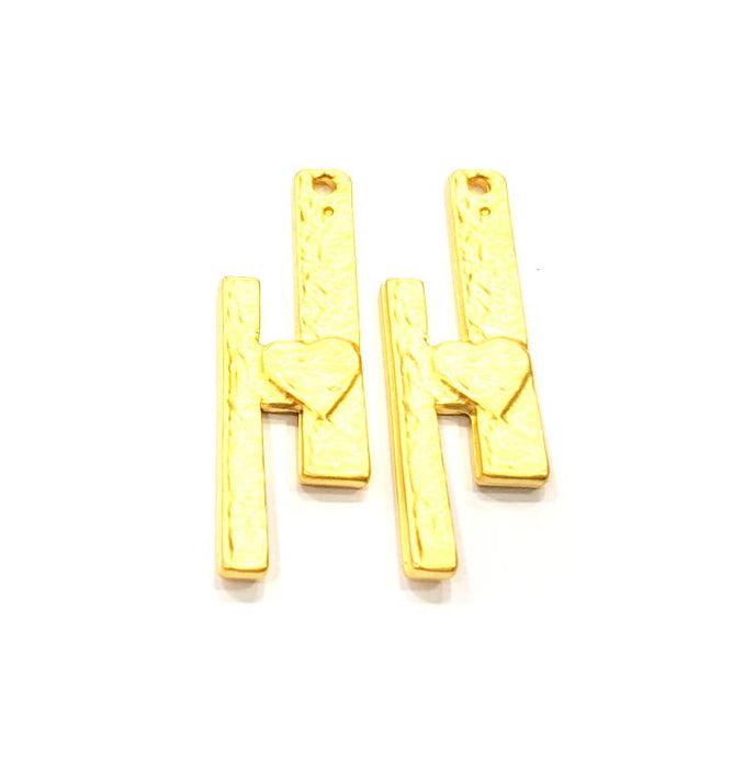 2 Gold Charm Gold Plated Metal (40x12mm)  G14424