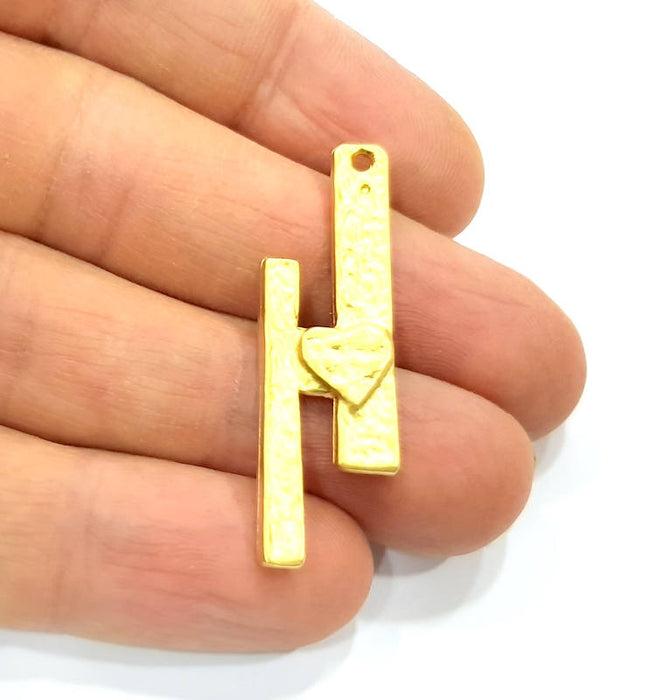 2 Gold Charm Gold Plated Metal (40x12mm)  G14424