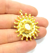 Gold Pendant Blank Mosaic Base inlay Blank Necklace Blank Resin Blank Mountings Gold Plated Brass ( 10mm blank ) G11049