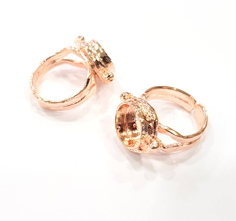 Rose Gold Ring Settings Blank Base Bezel Cabochon Base Mountings Adjustable (10 mm blank) G11059