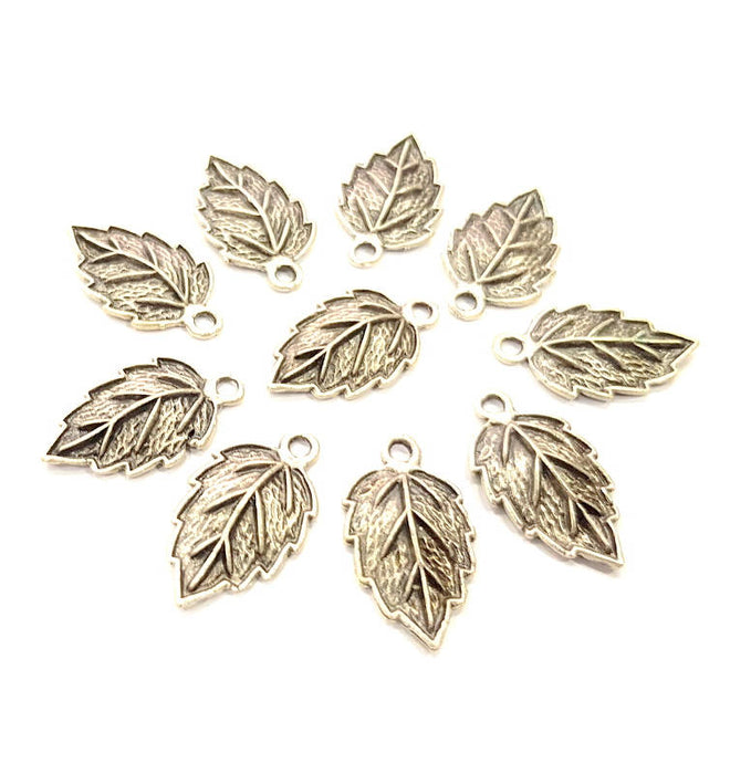 8 Leaf Charms Silver Charms Antique Silver Plated Metal (24x14mm) G11063