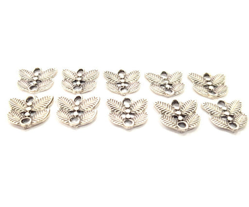 10 Leaf Charms Silver Charms Antique Silver Plated Metal (13x12mm) G11066