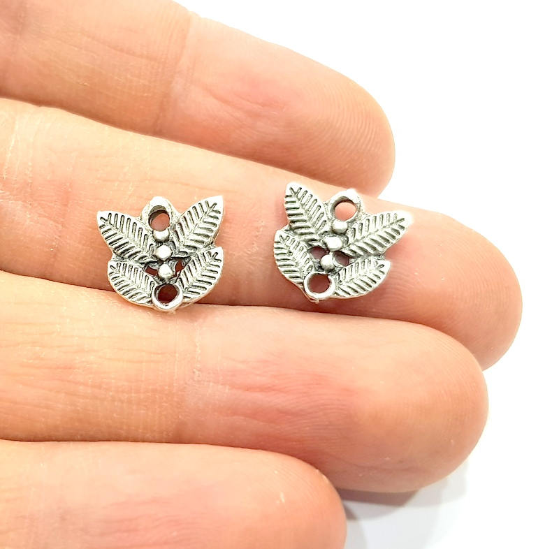 10 Leaf Charms Silver Charms Antique Silver Plated Metal (13x12mm) G11066