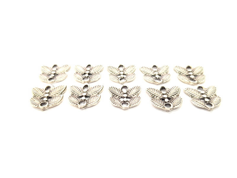 10 Leaf Charms Silver Charms Antique Silver Plated Metal (13x12mm) G11066