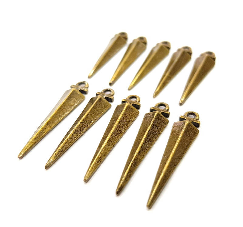 10 Triangle Charm Antique Bronze Charm Antique Bronze Plated Metal Charms (30x6mm) G11069
