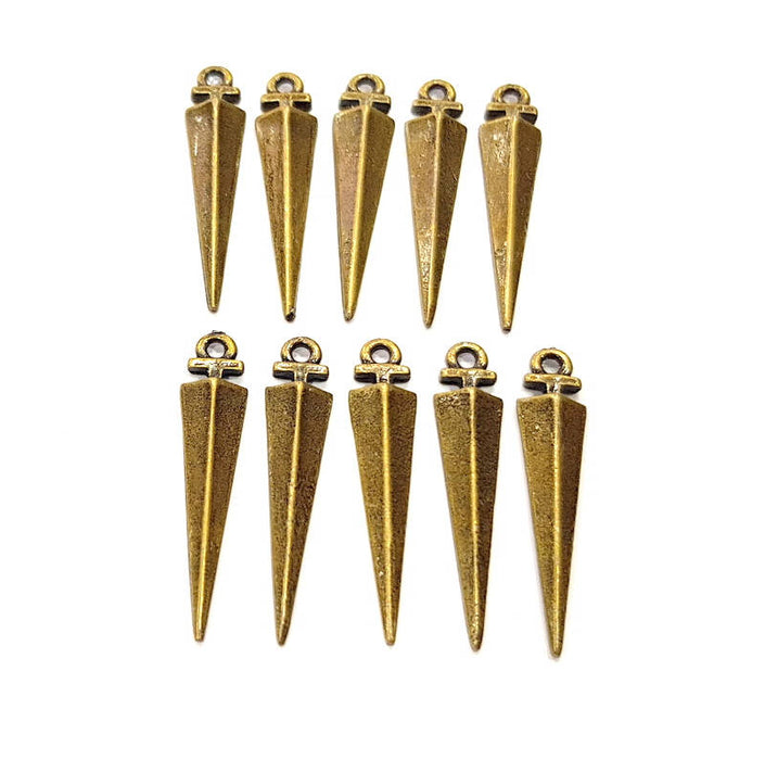 10 Triangle Charm Antique Bronze Charm Antique Bronze Plated Metal Charms (30x6mm) G11069