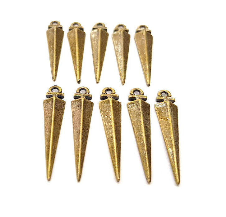 10 Triangle Charm Antique Bronze Charm Antique Bronze Plated Metal Charms (30x6mm) G11069