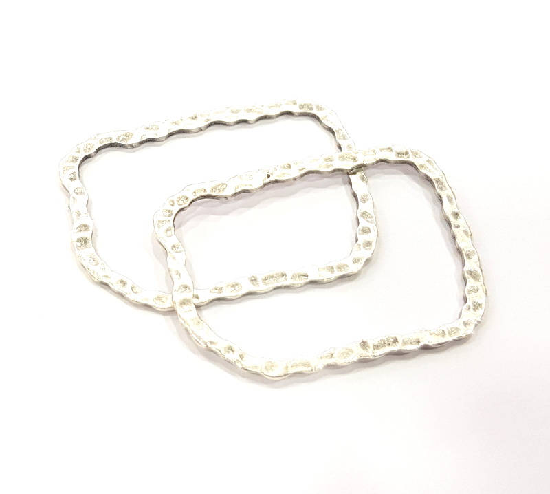 4 Hammered Frame Connector Antique Silver Plated Metal (41x28mm) G11085
