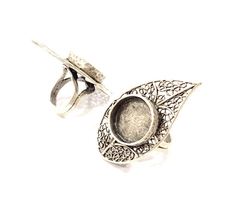 Silver Ring Setting Blank Resin Ring Cabochon Base inlay Ring Mounting Adjustable Ring Base Bezel (18mm)Antique Silver Plated Brass G11087
