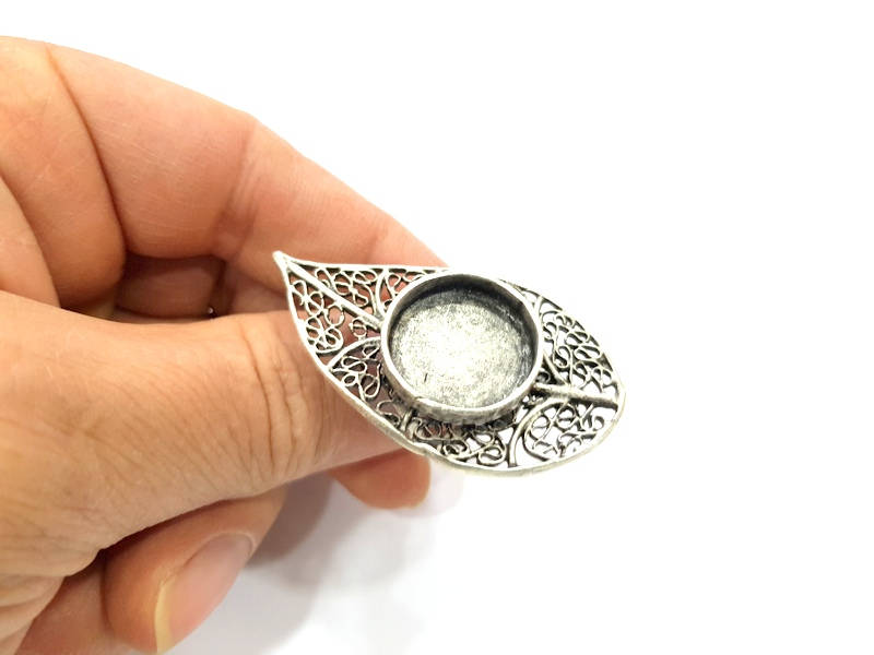 Silver Ring Setting Blank Resin Ring Cabochon Base inlay Ring Mounting Adjustable Ring Base Bezel (18mm)Antique Silver Plated Brass G11087