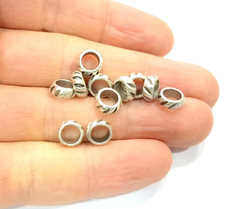 20 Silver Rondelle Beads Antique Silver Plated Beads 8mm  G11094