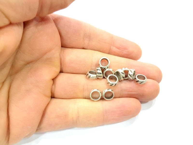 20 Silver Rondelle Beads Antique Silver Plated Beads 8mm  G11094