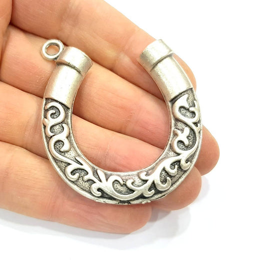 Horseshoe Pendant Silver Pendant Antique Silver Plated Metal (50x47mm) G15421