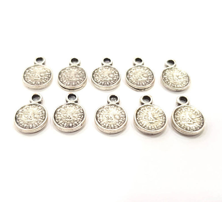 10 Ottoman Signature Charm Silver Charms Antique Silver Plated Metal (12x9mm) G11098