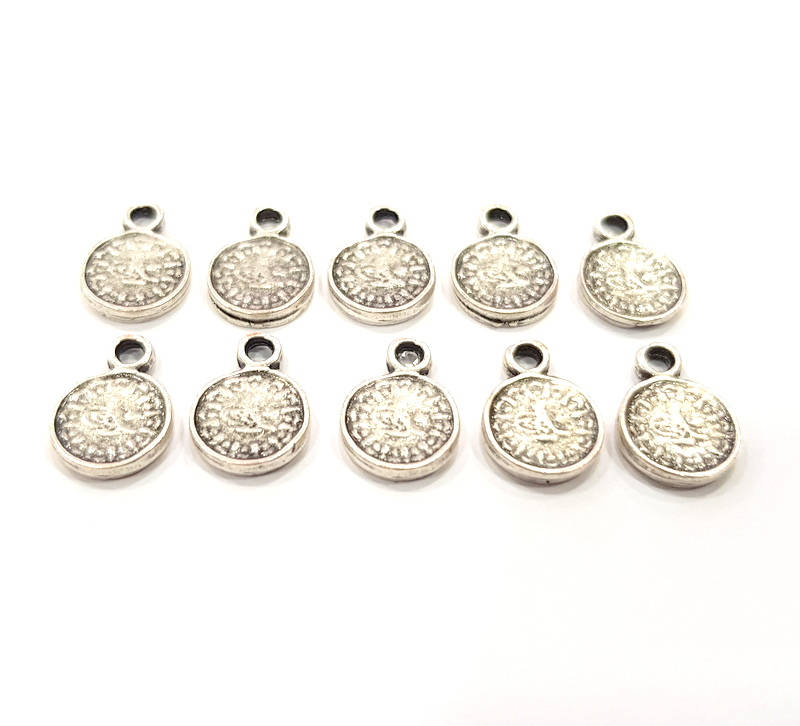 10 Ottoman Signature Charm Silver Charms Antique Silver Plated Metal (12x9mm) G11098