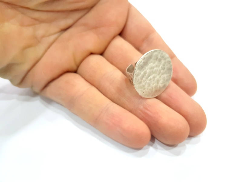 Silver Ring Setting Blank Resin Ring Cabochon Base inlay Ring Mounting Adjustable Ring Base Bezel (25mm)Antique Silver Plated Brass G11102