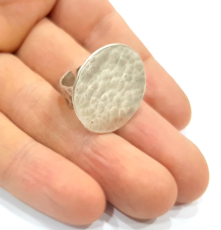 Silver Ring Setting Blank Resin Ring Cabochon Base inlay Ring Mounting Adjustable Ring Base Bezel (25mm)Antique Silver Plated Brass G11102