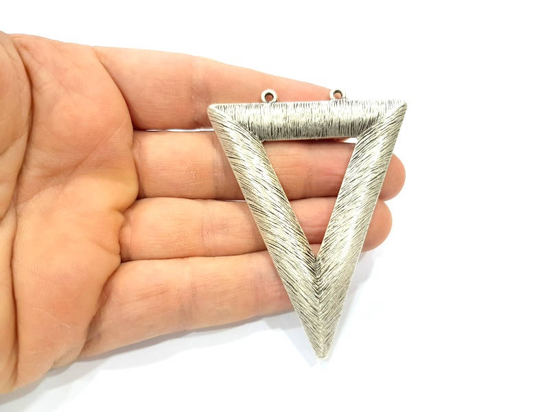 Large Triangle Pendant Silver Pendant Antique Silver Plated Metal (75x57mm) G11103