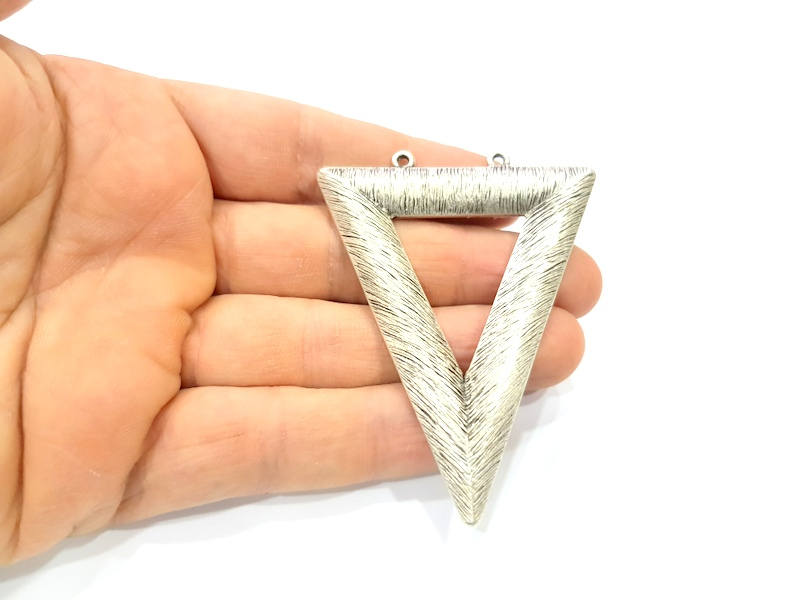 Large Triangle Pendant Silver Pendant Antique Silver Plated Metal (75x57mm) G11103