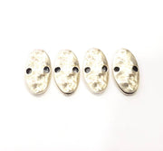 4 Hammered Oval Charms Findings Silver Charms Connector Antique Silver Plated Metal (22x11mm) G11104