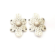 2 Silver Charms Connector Antique Silver Plated Metal (31x21mm) G11107