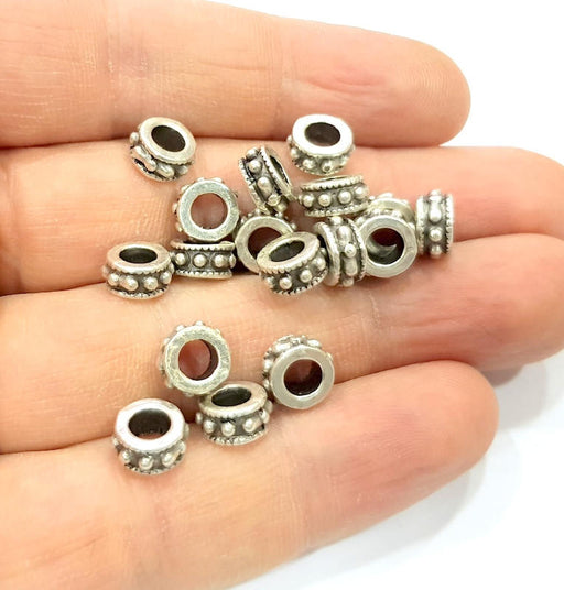 10 Silver Rondelle Beads Antique Silver Plated Beads 8mm  G14922