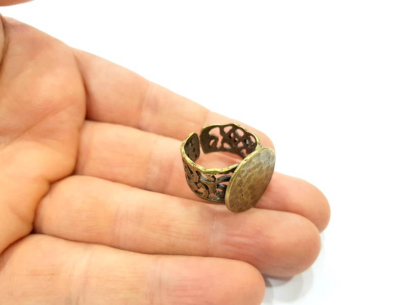 Antique Bronze Ring Blank Ring Setting inlay Blank Mosaic Bezel Base Cabochon Mountings (20mm Blank ) Antique Bronze Plated Brass G11128