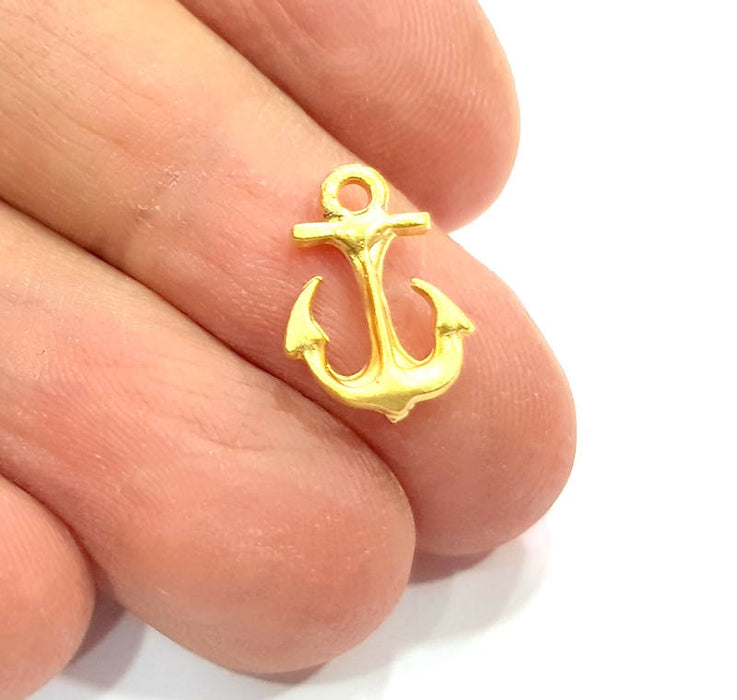 8 Anchor Charm Gold Charm Gold Plated Metal (15x10mm)  G11131