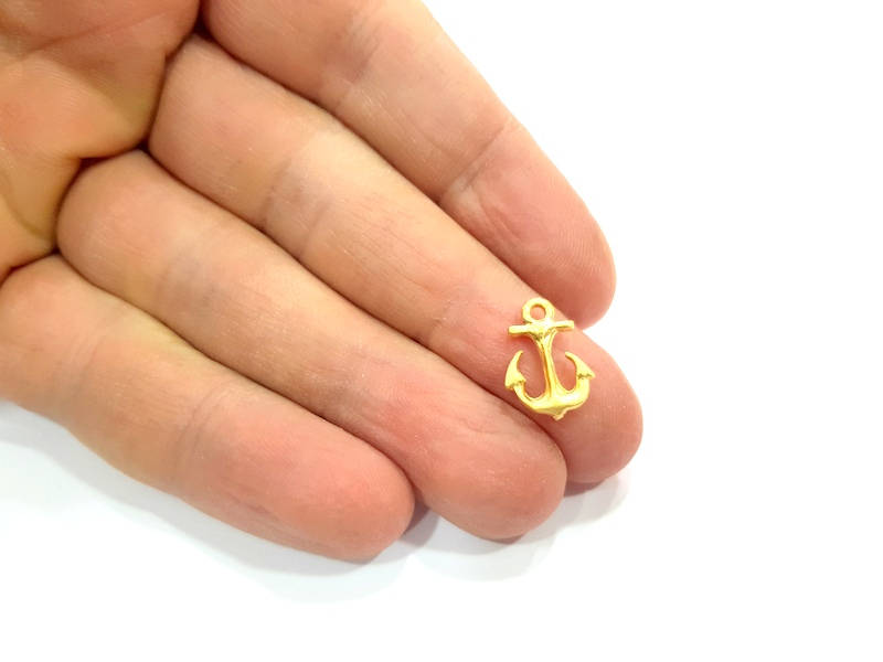 8 Anchor Charm Gold Charm Gold Plated Metal (15x10mm)  G11131