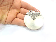 Large Round Pendant Silver Pendant Antique Silver Plated Metal (58mm) G9438