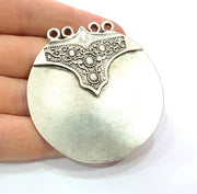 Large Round Pendant Silver Pendant Antique Silver Plated Metal (58mm) G9438
