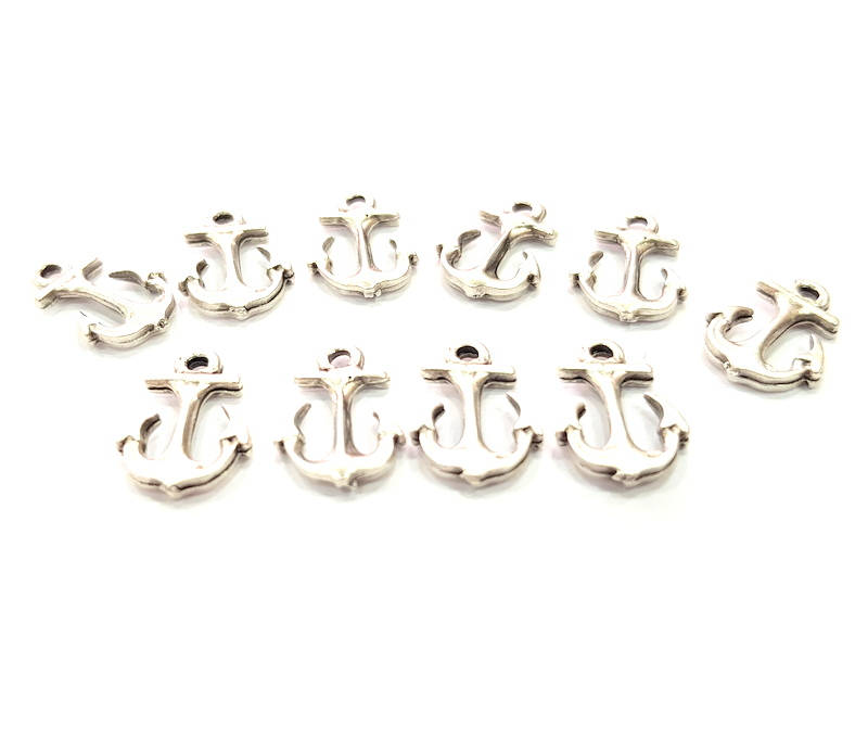 10 Anchor Charm Silver Charms Antique Silver Plated Metal (15x10mm) G11156