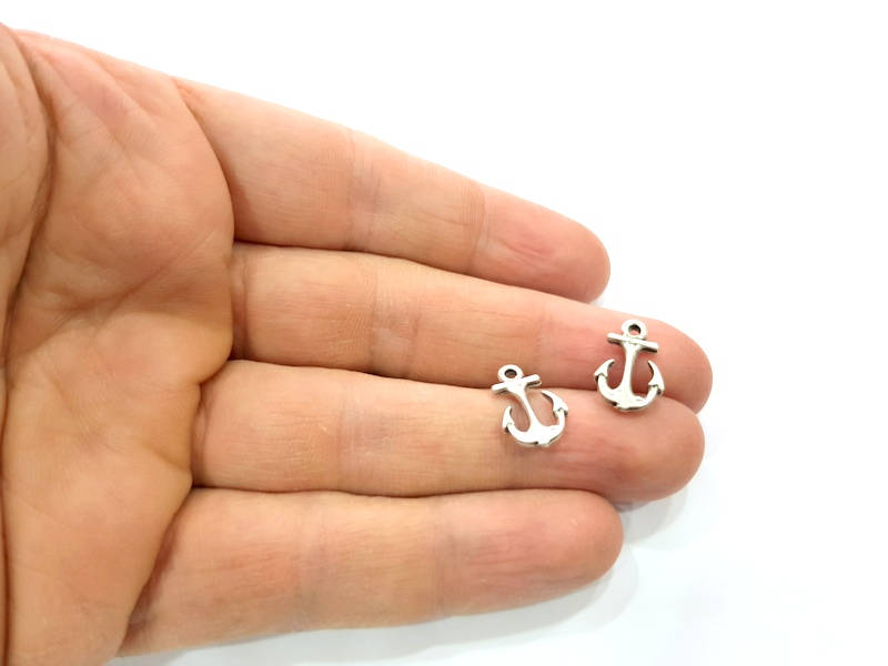 10 Anchor Charm Silver Charms Antique Silver Plated Metal (15x10mm) G11156
