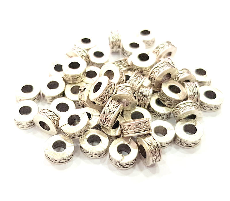 10 Silver Rondelle Beads Antique Silver Plated Beads 8mm  G11161