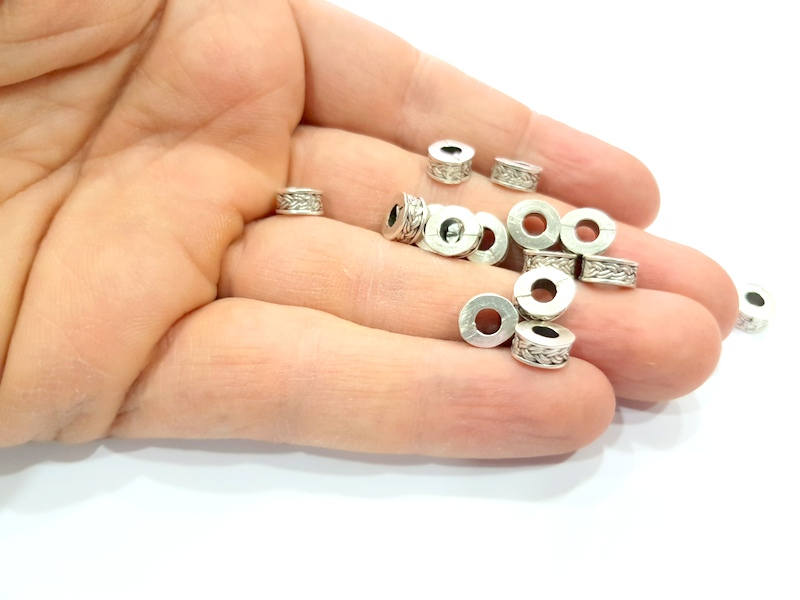100 Silver Rondelle Beads Antique Silver Plated Beads 8mm  G11161