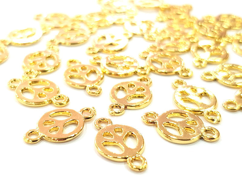 10 Peace Charm Gold Plated Charm Gold Plated Metal (15x9mm)  G12163