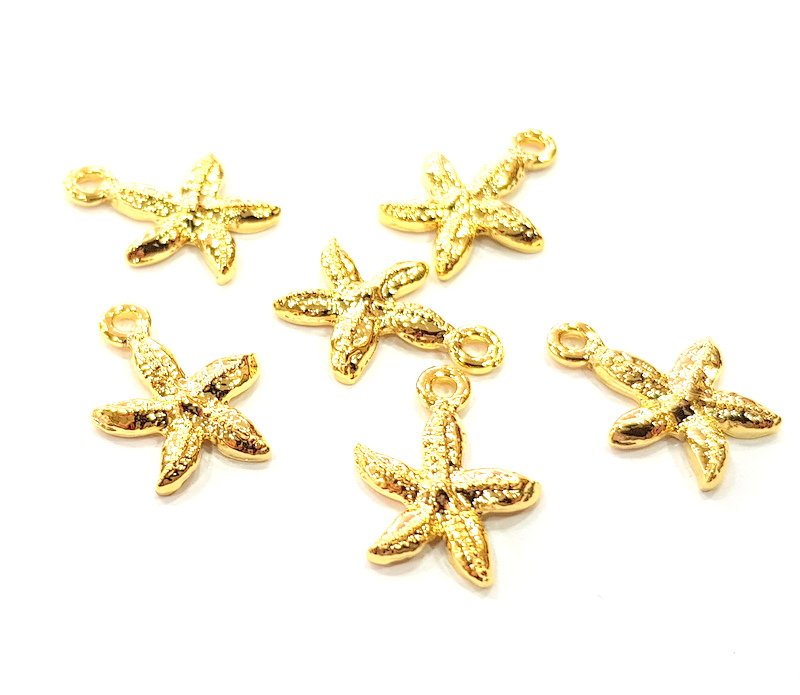 6 Starfish Charm Gold Plated Charm Gold Plated Metal (18x13mm)  G12164