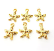 6 Starfish Charm Gold Plated Charm Gold Plated Metal (18x13mm)  G12164