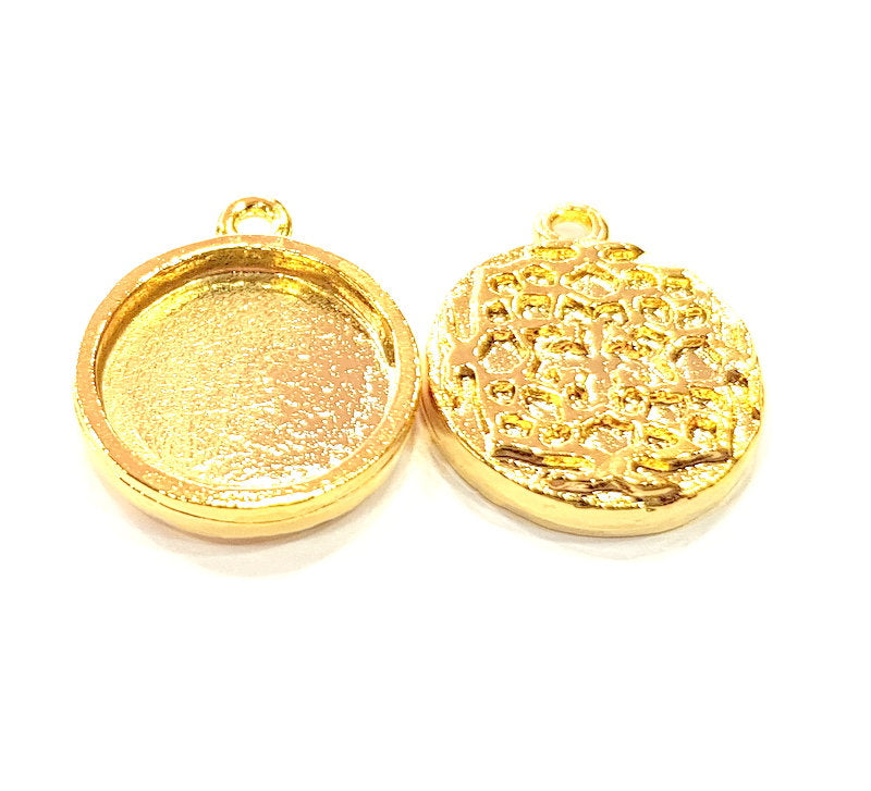 2 Gold Pendant Blank Base Setting Necklace Blank Resin Blank Mountings inlay Blank Shiny Gold Plated Blank ( 16 mm blank ) G12165