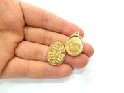 2 Gold Pendant Blank Base Setting Necklace Blank Resin Blank Mountings inlay Blank Shiny Gold Plated Blank ( 20x15 mm blank ) G12166