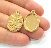 2 Gold Pendant Blank Base Setting Necklace Blank Resin Blank Mountings inlay Blank Shiny Gold Plated Blank ( 20x15 mm blank ) G12166