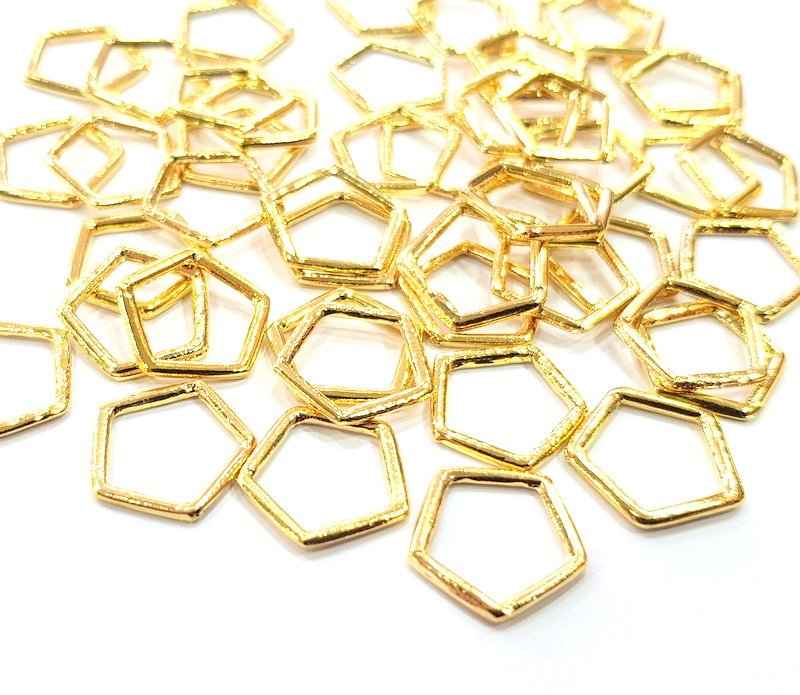 10 Hexagon Connector Charm Gold Plated Charm Gold Plated Metal (14mm)  G12167